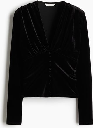 H&M Veloursshirt mit Drapierung - Schwarz