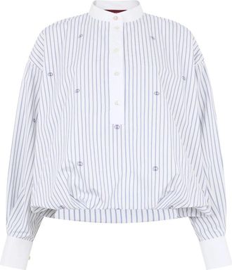 Gucci Interlocking G Dunne Pinstripe Katoenen Blouse - Dames - Overhemden - Wit - L - Katoen - Overhemden