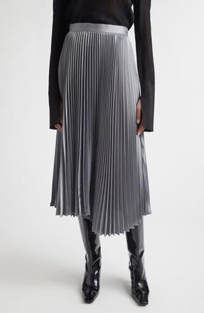 Jil Sander Metallic Fluid Twill Pliss&eacute; Midi Skirt in Volcanic Glass at Nordstrom, Size 6 Us
