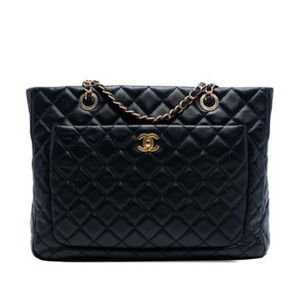 Chanel Tweedekans Cc Gequilted Lamsleer Voorkant Pocket Shop-Tas
