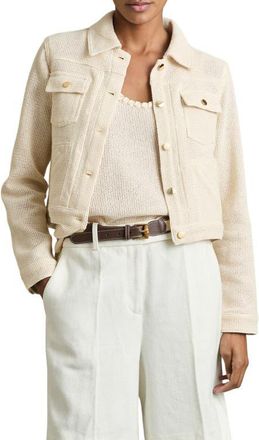 Reiss Renzo Mesh Trucker Jacket in Neutral at Nordstrom, Size 12 Us