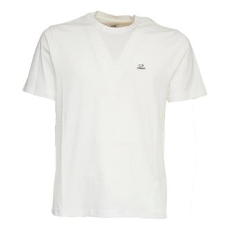 C.P. Company T-Shirts, male, White, Size: S Logo-embroidered Cotton T-shirt