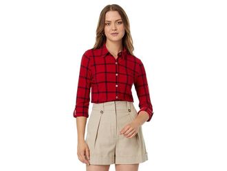 Tommy Hilfiger Long Sleeve Knit Plaid Roll Tab Womens Clothing Chili : MD (US 8-10), Elastane/Polyester
