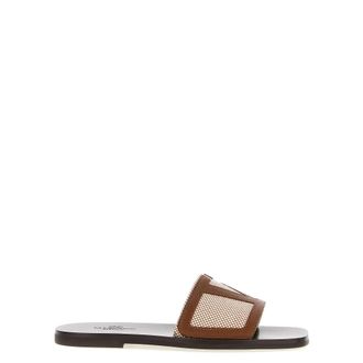 Valentino Garavani VLogo Signature Slides - Heren - Sandalen - Bruin - 42 EU - Katoen - Schoenen