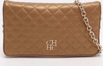 Carolina Herrera Gold Quilted Leather Flap Shoulder Bag