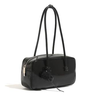 Generic Women PU Leather Solid Color Shoulder Bag with Zipper for Work Travel (Black)