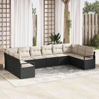vidaXL Set Divano Da Giardino 10 Pcs Nero Poly Rattan - Vidaxl
