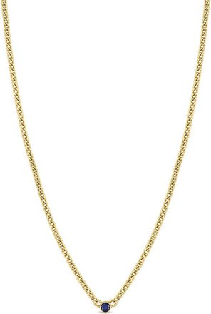 Zo&euml; Chicco Bezel Blue Sapphire Pendant Necklace in Yellow Gold at Nordstrom, Size 16