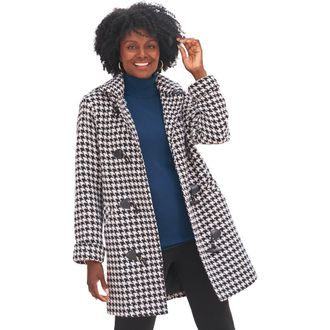 Jessica London Hooded Toggle Wool Coat in Ivory Houndstooth at Nordstrom, Size 22