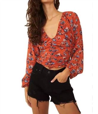 Free People New Final Rose V-Neck Blouse In Rust Combo