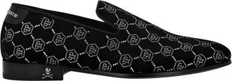 Philipp Plein Velvet Loafers Strass Monogram - Heren - Loafers - Zwart - 40 EU - Leer - Schoenen