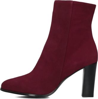 Notre-V Schoenen, Dames, Rood, 37 EU, Su&egrave;de, Rode Su&egrave;de Enkellaarsjes Stijlvolle Blokhak