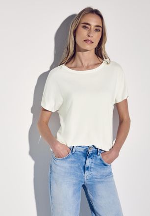 Street One Shirttop STREET ONE Style Crista, Damen, Gr. 34, weiss (sanftes wei&szlig;), Jersey, Obermaterial: 95% Viskose, 5% Elasthan, unifarben, regular fit taillenb