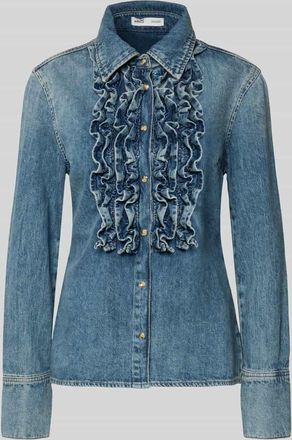 Mango Hemdbluse in Denim-Optik mit R&uuml;schenbesatz Modell Dulce in Jeansblau, Gr&ouml;&szlig;e XS