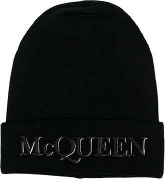 Alexander McQueen logo-embroidered cashmere beanie - men - Polyester/Cashmere - L - Black