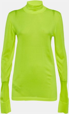 Les R&ecirc;veries Neon Green Stretch Knit Turtleneck Sweatshirt