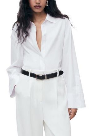 Mango Poplin Crop Button-Up Shirt in Off White at Nordstrom Rack, Size 14