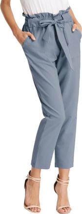 Grace Karin Women Work Pants, Paper Bag High Waist Bow Tie Dressy Trousers, Office Business Casual Outfits, Blue Gray, S