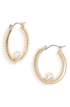 Nordstrom Nested Faux Pearl Hoop Earrings in White- Gold at Nordstrom