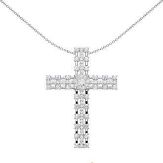 Jewelco London Silver CZ Station Outline Eternity Cross Necklace 18