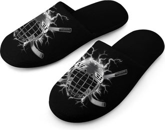 Generic Thunder Ice Hockey Mens Slippers Warm Non-Slip Houes Shose Spa Slipper for Home Bedroom