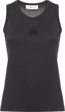 Lanvin Black Beaded Embroidered Cotton Tank Top