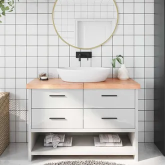 vidaXL Encimera Ba&ntilde;o Madera Maciza Tratada Marr&oacute;n Claro 120x60x(2-6)cm Vidaxl