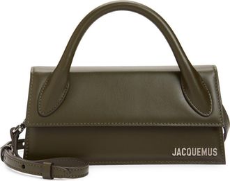 Jacquemus Le Chiquito Long Leather Top Handle Bag in Dark Khaki 580 at Nordstrom