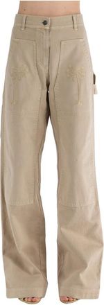 Palm Angels Rechte broek - Dames - Straight fit broeken - Beige - S - Katoen - Broeken
