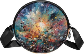 Generic Circle Crossbody Bag for Women, Starry Sky Small Sling Bag Daypack with Zipper Adjustable Shoulder Straps Casual Ladies Girls Round Purse