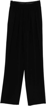 Emporio Armani Zwarte Geplooide Broek met Elastische Tailleband - Dames - Straight fit broeken - Zwart - L - Broeken