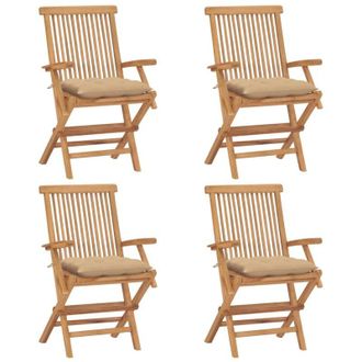 vidaXL Sillas De Jard&iacute;n 4 Uds Madera Maciza De Teca Con Cojines Beige Vidaxl