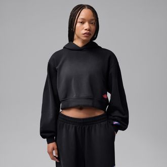 Nike Jordan Womens Jordan Flight Fleece Mid Layer Cropped Hoodie in Black | IV5330-010