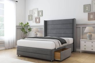 Comfort Beds Milano Coniston Divan Base 2 Drawers - 54 Wingback-Footboard in Dark Grey | Size: Small Double