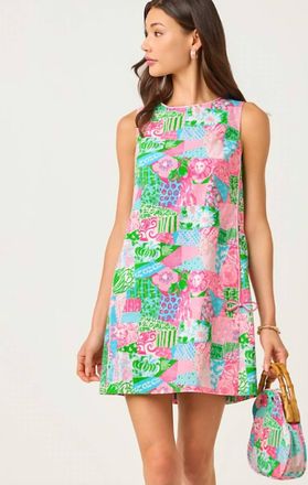 Lilly Pulitzer Ettie Stretch Shift Dress In Multi Crazy Quilt