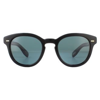 Oliver Peoples Round Unisex Black Blue Polarized Sunglasses - One Size