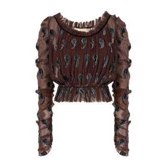 Tory Burch Tory Burch, Blouses, female, Brown, Size: 3XS Top