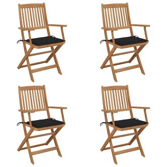 vidaXL Vidaxl - Sillas De Jard&iacute;n Plegables 4 Uds Y Cojines Madera Maciza Acacia