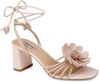 Badgley Mischka Wallflower Ankle Wrap Sandal in Nude Suede at Nordstrom, Size 7.5