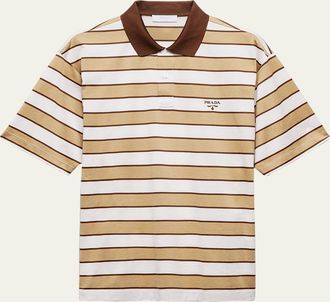 Prada Mens Striped Jersey Polo Shirt