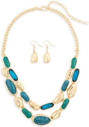 Tasha Pebble Link Collar Necklace & Earrings Set in Blue/Emerald at Nordstrom Rack