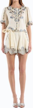 Christy Lynn Charlize Emboidered Short In Ivory Ginkgo