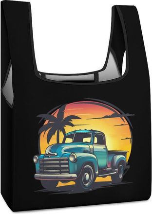 Generic Vintage Truck Shopping Bag Reusable Grocery Tote Bag Foldable Handbag for Travel Picnic