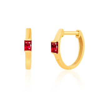 MAX + STONE Solid 10K Gold Baguette Cut Ruby Huggie Hoop Earrings