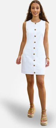 Yumi Viscose Button Detail Shift Dress in White at Nordstrom, Size 10