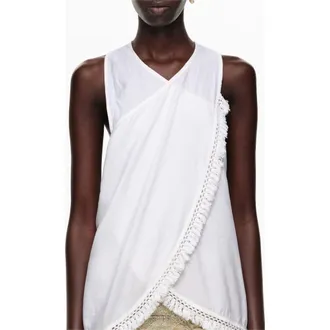 Bimba & Lola Fringed Wrap Top in White at Nordstrom, Size X-Small