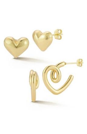 Glaze Jewelry Set of 2 Heart Stud & Huggie Hoop Earrings in Gold at Nordstrom Rack
