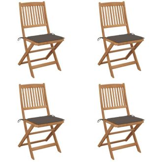 vidaXL Vidaxl - Sillas De Jard&iacute;n Plegables 4 Uds Y Cojines Madera Maciza Acacia