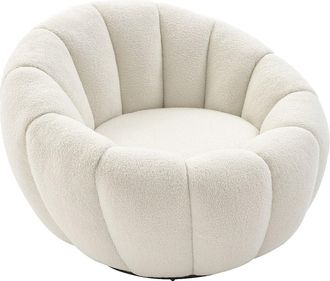 Vente-Unique Sill&oacute;n giratorio en tela boucl&eacute; blanco COSSATO