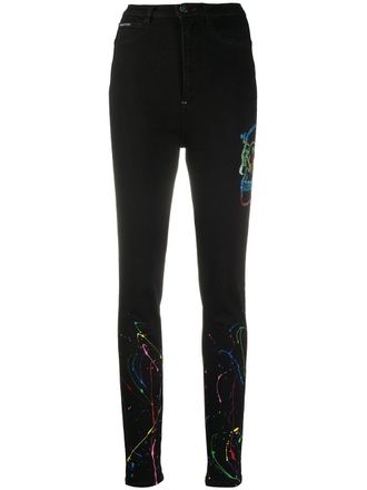 Philipp Plein crystal skull-embellished leggings - women - Cotton/Polyester/Spandex/Elastane/glass - 25 - Black